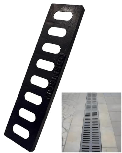 Image of Cast Iron Drain Grate, Driveway Channel Cover 17x4 in | B-Class Heavy-Duty Outdoor Trench Drainage, Black Rectangle Metal Sewer Cover for Garage, Yard, True 17.3x4.5