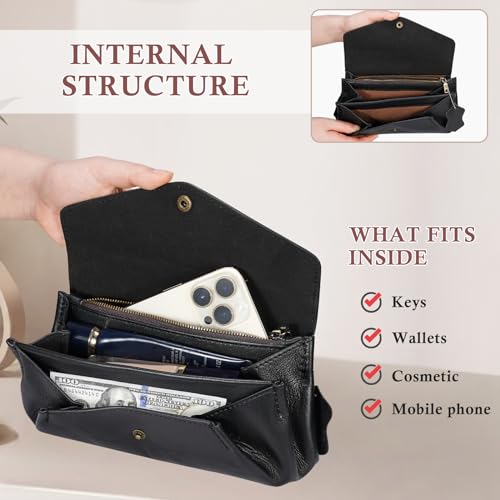 Itslife Leather Wristlet Wallet Clutch Ladies Smartphone Cross Body Wallet with Shoulder strap/Wrist Strap (Black)3