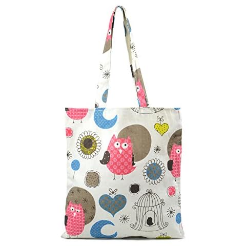 POPUCT Cute Pink Owl Cotton Tote Shopping Bag (pink/zipper closure) Cover
