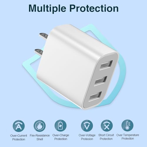 Image of USB Wall Charger,3- Pack USB Cube Power Adapter Charger Plug Block Charging Box for Phone 15 14 13 12 11 Pro Max 10 SE X XS Plus S23 S22 S21 Power Block Fast Charging Box Brick