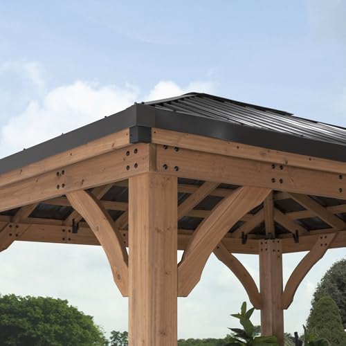 Backyard Discovery Barrington 10' x 10' Cedar Wood Outdoor Gazebo Pavilion with Hardtop Galvanized Steel Hip Roof, Snow Support, Wind Resistance, PowerPort, Shade for Garden, Patio, Deck, Entertaining - image 9
