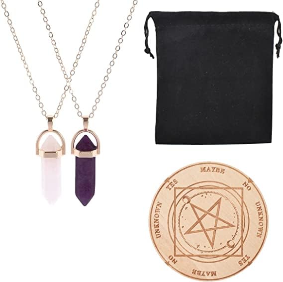 Guador Star Pendulum Board, avec cristal rose et améthyste Collier de pendule de radiesthésie, babillard métaphysique de divination de radiesthésie Witchcraft Kit de...