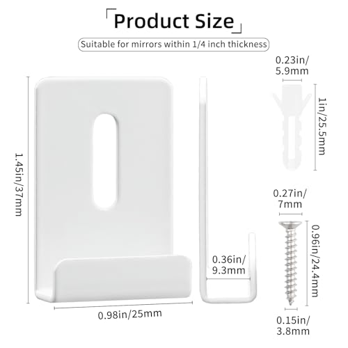 Image of 8 Pcs Metal Mirror Holders, Mirror Clips with Screws, Heavy Duty Stainless Steel Mirror Hangers Hardware for Frameless Mounting Wall Tile Billboard Display (White,1 /4 Inch)
