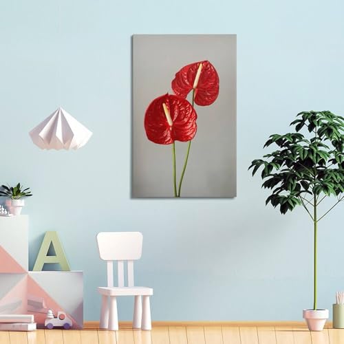 Poster végétal haut de gamme deux anthuriums rouges ZHOUKEG 50x75