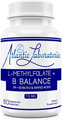Atlantic Laboratories L-Methylfolate 7.5 mg B9 + B2 B6 B12 Methylated Cofactors & Essential Amino Acids - Active Folate Glycine for Brain, Heart & Fetal Health, 60 Count (2 Month Supply) (7.5 mg)