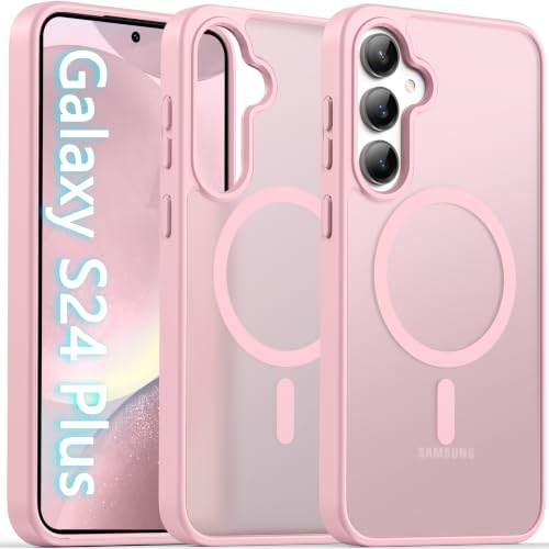 Image of Oterkin Magnetic Case for Samsung Galaxy S24 Plus, Light Pink | Compatible with MagSafe, Matte Frosted Translucent, Shockproof, Military Grade Protection