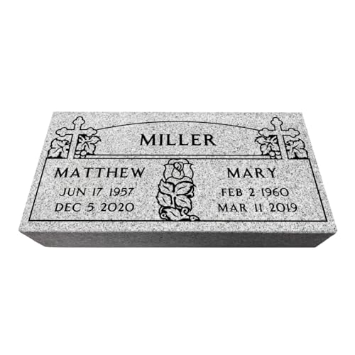 Image of Companion Flat Headstone Grave Marker - 24 x 12 x 4 inch- Gray Granite Headstone for Grave, Cemetery or Garden - Solid Natural Stone, Tombstone, Grave Stone with engraving