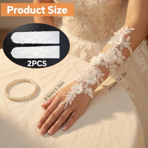Image of PATPAT Bridal Wedding White Gloves for Women with Pearl, Elegant Lace Gloves for Women Princess Glove for Bride, Cosplay & Formal Events Banquet Stage Performance Accessories