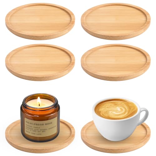 6 Piezas Posavasos De Bambú, 10 Cm Posavasos Madera, Redondo