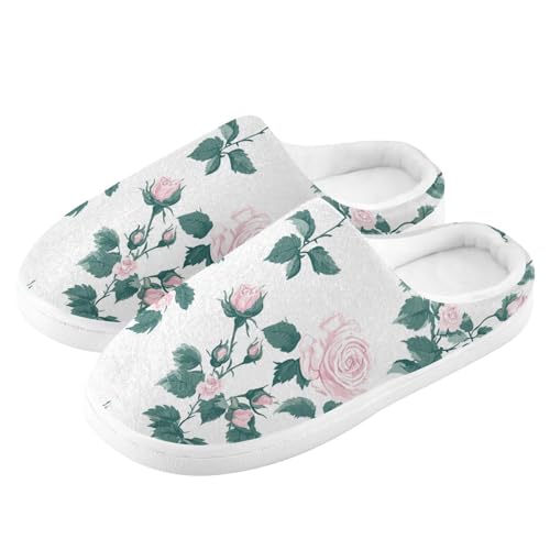 JUNZAN Maldives Pink Polyantha Rose Flowers Women Cotton Slippers Non Slip Memory Foam Travel Slippers for Travel Funny Presents 6-74
