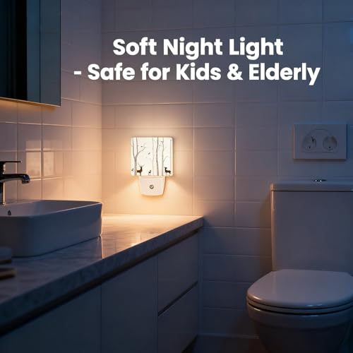 Image of Night Light Plug-in Dusk to Dawn Smart Sensor White Led Nightlight for Bedroom Bathroom Kitchen Hallway Stairs Energy Efficient Decor Desk Lamp