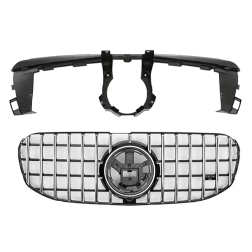 X167 GLSクラス 2020-2024 GLS450 GLS580 シルバー/ブラック フロント バンパーグリル インレットメッシュグリッド チューニングアクセサリー 車のダブルキドニーグリル(Silver)