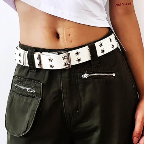 Double Grommet Genuine Leather Belt – Star Studded Punk Style for Jeans or Pants2