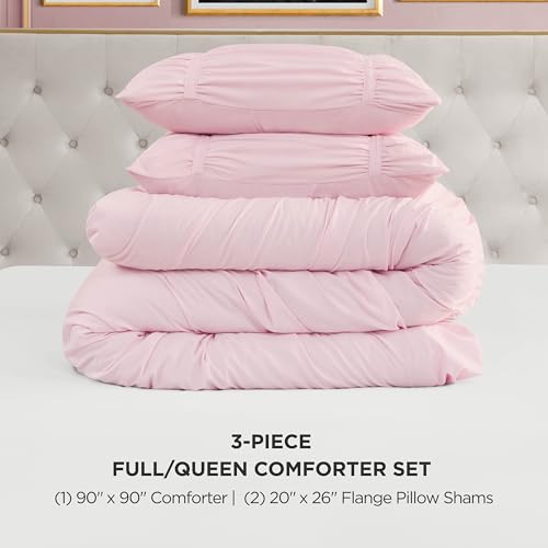Image of Juicy Couture Ribbon Ruched 3 Piece Full /Queen Comforter Set, Pink Marshmellow Bedding Ensemble