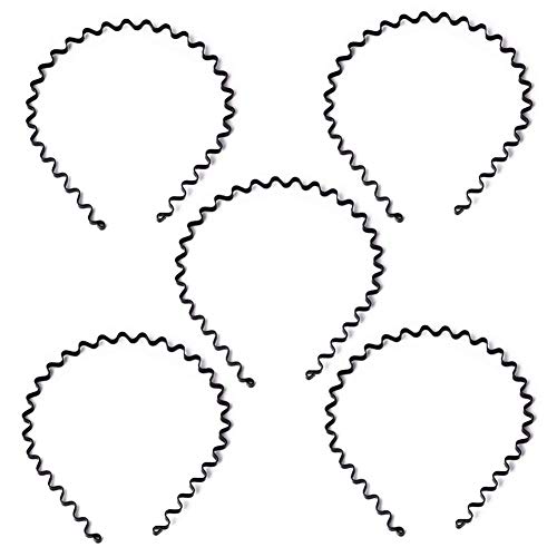 5 diademas unisex de metal con diseño de ondas de resorte, color negro