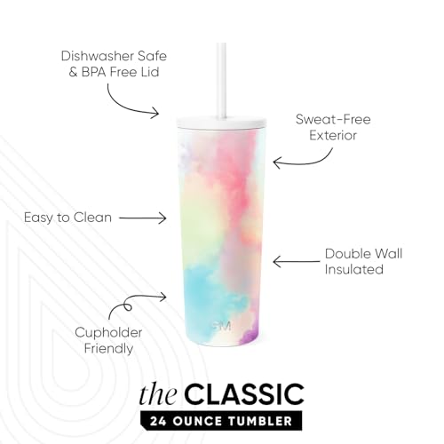 Image of Simple Modern Classic Tumbler with Straw Lid | Insulated Iced Coffee Cup Reusable Stainless Steel Water Bottle Travel Mug | Gifts for Women Men Her Him | 24oz | Cotton Candy Tie Dye
