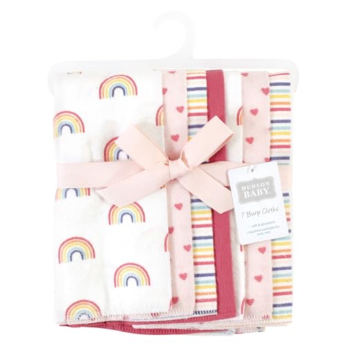 Image of Hudson Baby Unisex Baby Cotton Poly Flannel Burp Cloths, Creative Rainbow 7-Pack, One Size