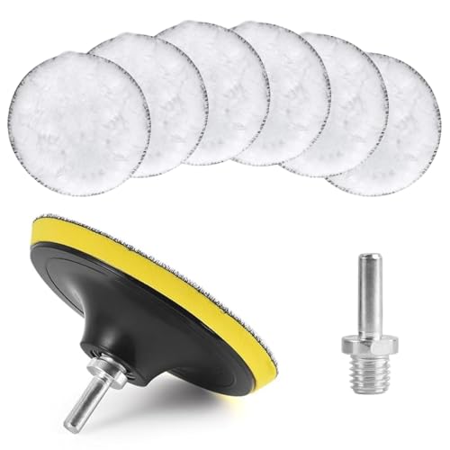 Image of STHIRA 5Pcs Wool Polishing Pad Set with Drill Backing Plate, 5'' Wool Buffing Pads for Car Detailing, Waxing, Paint Correction and Mirror Finish
