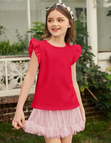 Arshiner Girls Shirts Ruffle Short Sleeve Summer Cute Casual Crewneck Tops Blouse Tee2