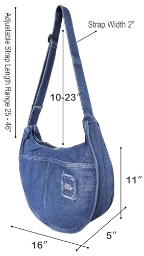 Image of Denim Hobo Halfmoon Design Roomy Large Capacity Adjustable Crossbody Shoulder Handbag Purse for Women