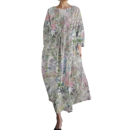 Robe imprimé élégant décontracté chic fluide avec col rond pour femme