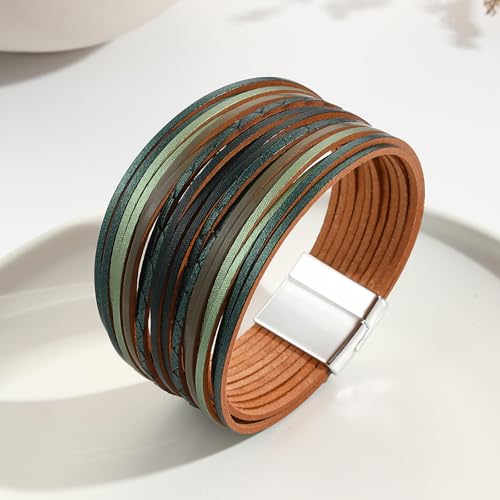Image of Fesciory Leather Wrap Bracelets for Women, Boho Western Layered Jewelry | Layered leather cuff bracelets, Easy on and off, Boho western style, Daily wear, Gift for women