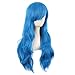 MapofBeauty 28 Inch/70 cm Women Side Bangs Long Curly Hair Cosplay Synthetic Wig (Mixed Vivid Blue)