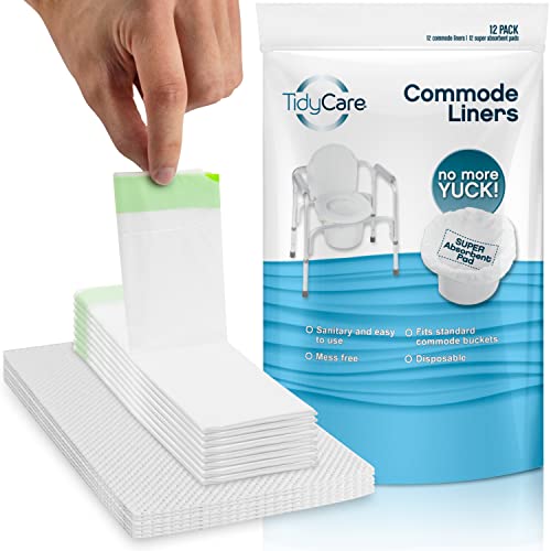 TidyCare Commode Liners for Bedside Toilet Chair Bucket  Convenience Pack of 12 Disposable Waste Bags + 12 Absorbent Pads for Adults 