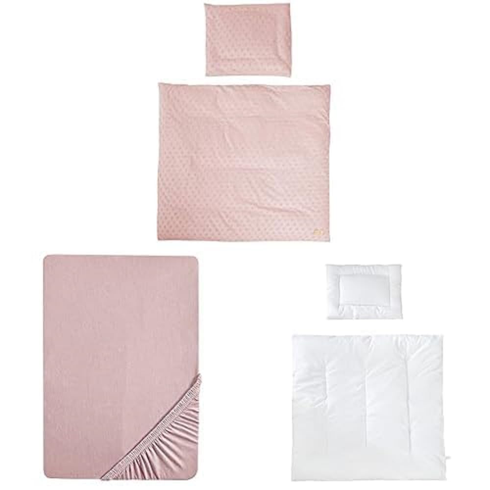 roba Babybettwäsche Lil Planet 80 x 80 cm - Set 2-tlg. - Bio Baumwolle Rosa / Mauve + Spannbettlaken Lil Planet 40 x 90 + Kindersteppbett - 80 x 80 cm + Kissen 40 x 35 cm 4 Jahreszeiten