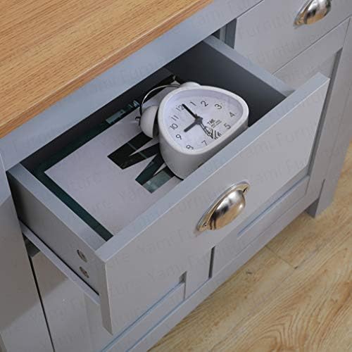 Yaermei Homeke Storage Sidebard Living Room Cabinet with Drawers Hallway Organiser Cupboard White/Grey+Oak Top (grey+oak top, Sideboard with 2 Drawers and 2 Doors)