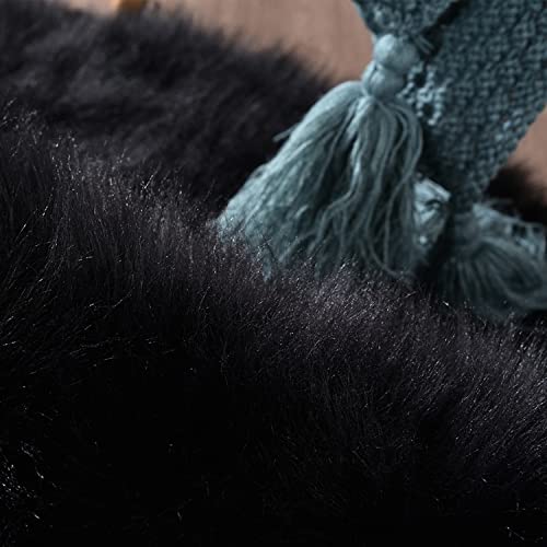 Latepis Rugs for Living Room Alfombras para Salas 5x8 Faux Sheepskin Black Fur Rug Fluffy Shag Plush Rugs for Bedroom Luxury Room Décor, Rectangle