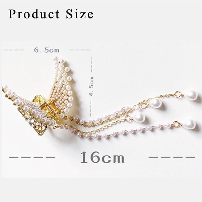 MVM Enterprise Butterfly Design Pearl Hair Claw Clips Hairstyle Elegant Royal Fashion Clutcher Pins | Wedding Bridal Jaw Clamp Tassels Charming Hair Pins Party Modern Jewelry For Women's & Girls 1