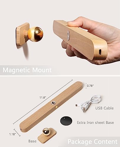 Chilvane CLVNL09P2 Wall Lights For Bedroom Battery Operated Wall Sconce Lamp Vanity Light Magnetic Aesthetic Wooden Big Capacity 2000Mah Pack 2 Wireless Rechargeable Wall Lights thumb #4