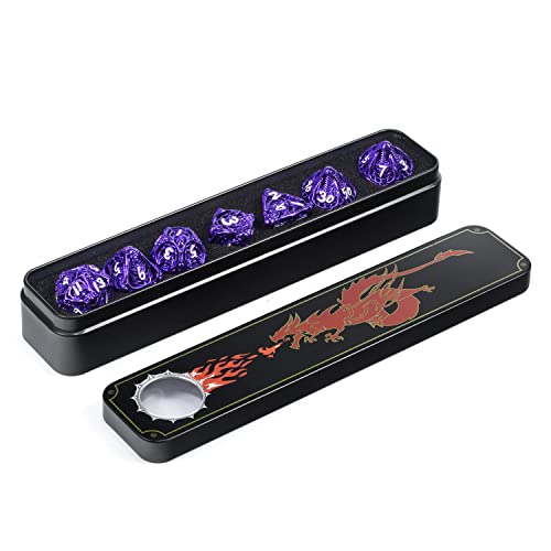 DNDND-Skull-Hollow-Dice-7-Pieces-Purple-Metallic-Hollow-DND-Dice-with-Grogeous-Gift-Case-for-DD-Dungeons-and-Dragon-Tabletop-Game-Purple-with-White-Number
