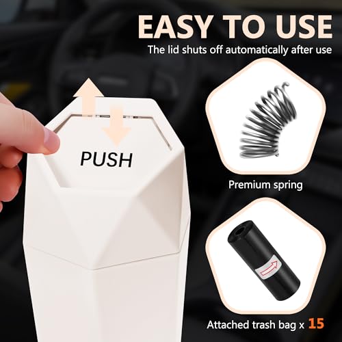 Image of Car Trash Can with Lid - 1-Pack, Interior Accessories for Vehicles, Leakproof Garbage Can with 30 Detachable Trash Bags, Multipurpose Organizers and Storage Solutions for Home and Office (Beige)