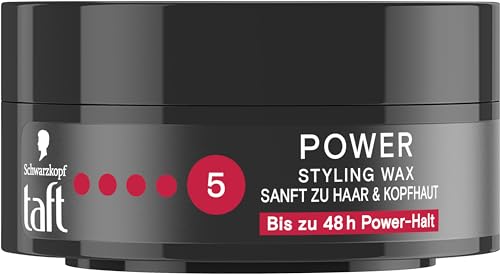 Schwarzkopf TAFT Styling Wax Power (75ml), Haarwax für bis zu 48 Stunden Kraft-Halt, schonend für Haar und Kopfhaut, veganes, Styling-Wax