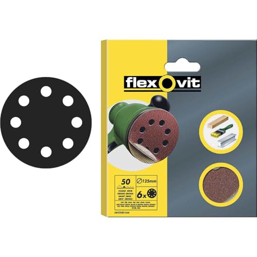 Flexovit FLV26387 Schuurschijven met klittenbandsluiting, 125 mm, 8 gaten, Crs (6 stuks)