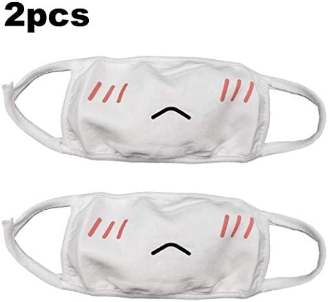 Reusable Kawaii Anime Face Mask - Washable Mouth Cover for Anti Dust, Great for Outdoors, Sun Protection, Riding, Cosplay, Airplanes, Travel (2 Cute Mouth White)