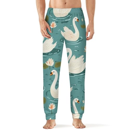 Ponds Swans Water Lilies Men's Pajama Bottoms Sleep Lounge Soft Comfy Pants Sleepwear