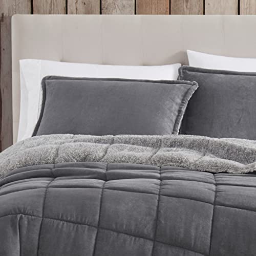 Image of Eddie Bauer - King Comforter Set, Microsuede Bedding with Soft Sherpa Reverse, 3 Piece Bed Set with Matching Pillowcases (Sherwood Grey)