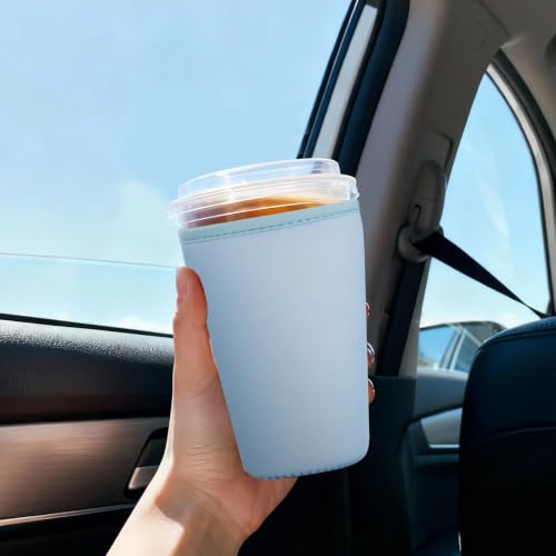 Image of Reusable Insulated Sleeve for Iced Coffee Cup, 3-Pack Coffee Neoprene Drink Sleeve for Cold & Hot Drinks, Beverage Holder for Iced Coffee (Baby Blue)