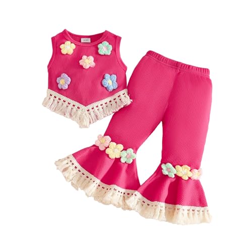 Ensembles fille tunique sans manches fleurs pompons débardeur pantalon été