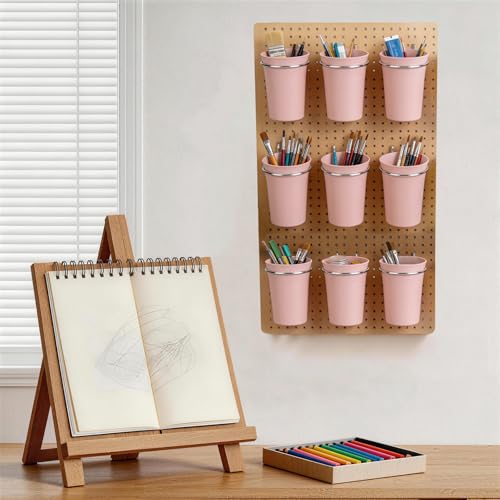 Image of Pegboard Cups With Loops, 9 Pack Pink Peg Board Pencil Holder Organizer