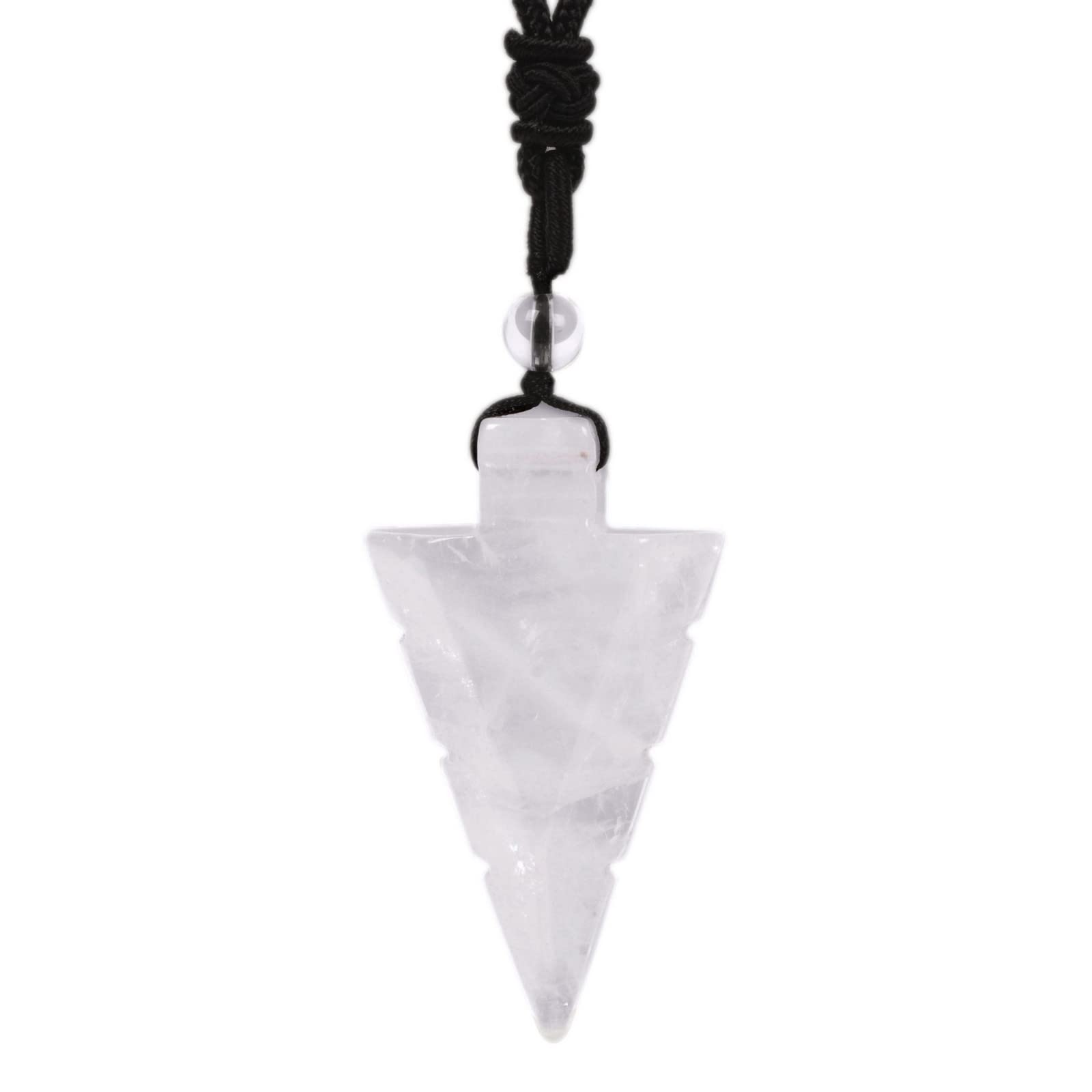 Natural Gemstone 47mm Arrowhead Flatback Spearhead Healing Stone Crystal Amulet Pendant Adjustable Braided Cord Necklace 18 to 28 Inch