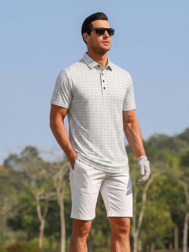 Image of Alex Vando Mens Golf Shirts Short Sleeve Breeze Quick-Dry Print Polo Shirt