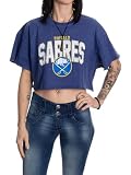 Calhoun NHL Surf & Skate Womens Oversize Drop Shoulder Acid Wash Cropped T-Shirt (Large/X-Large, Buffalo Sabres)
