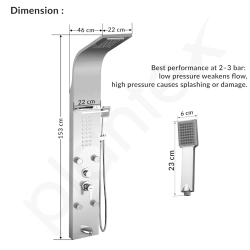 Image of Plantex Shower Panel /6 in 1 Shower System /304 Grade Stainless Steel Handshower with Waterfall Outlet /Tub Spout /Body Massage Spray With Hot &cold Mixer- (1015, Chrome)