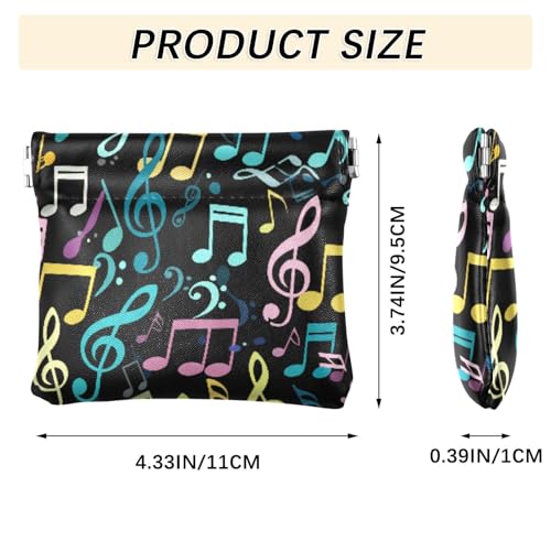 Musical Notes Pattern Coin Purse Leather Pouch Change Purse, Squeeze Coin Pouch for Cards, Keys & Lipsticks, Unisex3