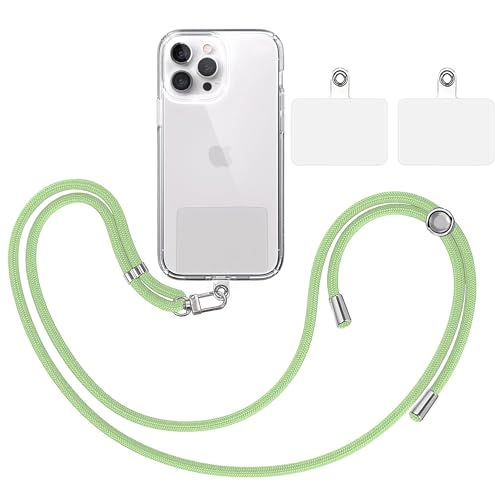 TBOC Pack: Cordón Correa Cuerda Universal [Verde Claro] + 2 Parches Extra de Sujección | Colgar Funda Teléfono Móvil en Cuello | Cinta Cadena Colgante Colgador Lanyard con Enganche Llavero Móviles