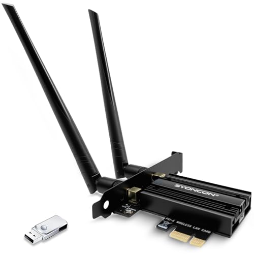 SYONCON Carte WiFi 7 PCIe BE6500, Adaptateur Wi-FI avec Bluetooth 5.4, Tri-Bandes (6GHz Max 2882Mbps, 5GHz Max 2882Mbps, 2.4GHz Max 574Mbps) PCI Express Carte Réseau pour PC Windows 11
